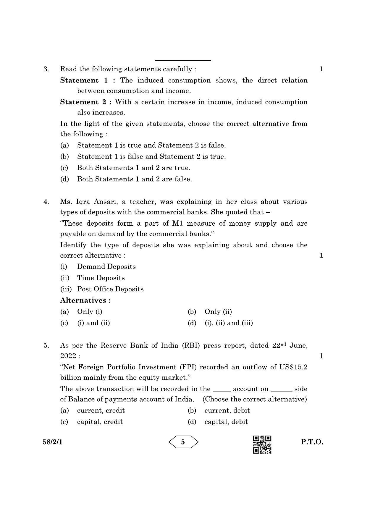 CBSE Class 12 58-2-1 Economics 2023 Question Paper - Page 5