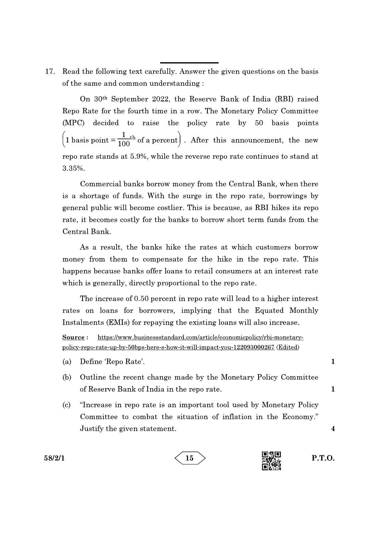 CBSE Class 12 58-2-1 Economics 2023 Question Paper - Page 15