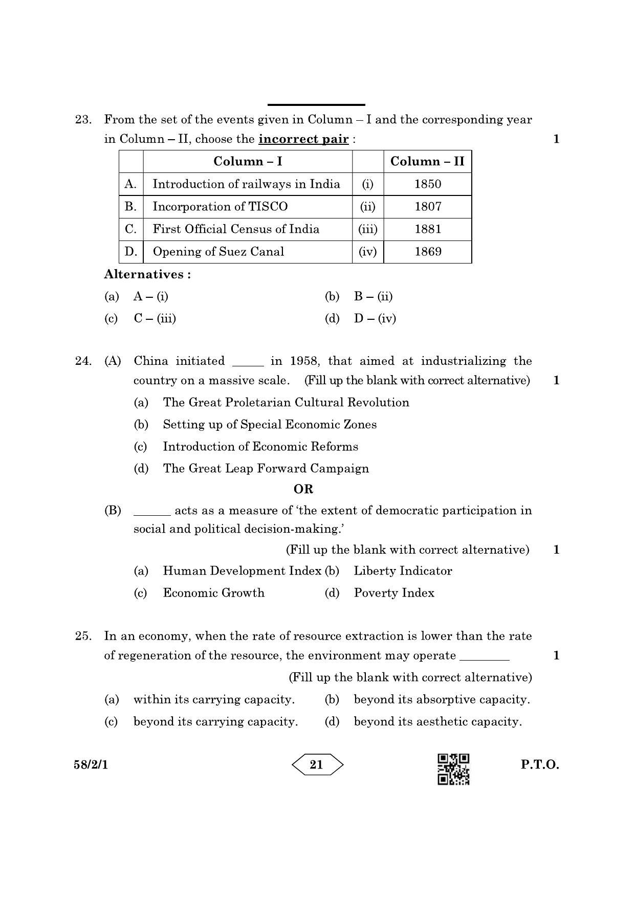 CBSE Class 12 58-2-1 Economics 2023 Question Paper - Page 21