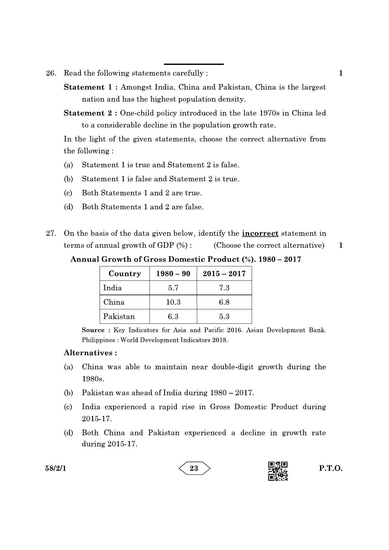 CBSE Class 12 58-2-1 Economics 2023 Question Paper - Page 23