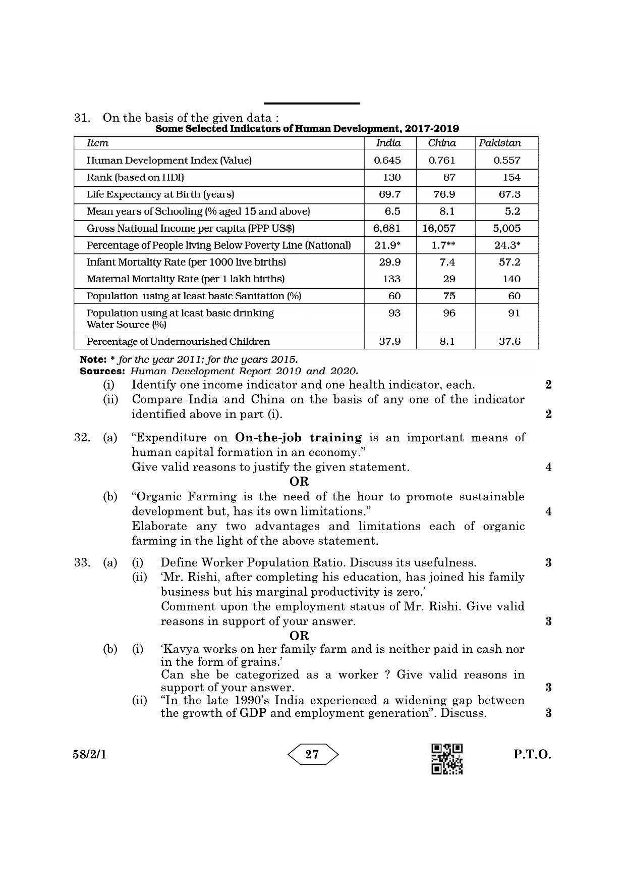 CBSE Class 12 58-2-1 Economics 2023 Question Paper - Page 27