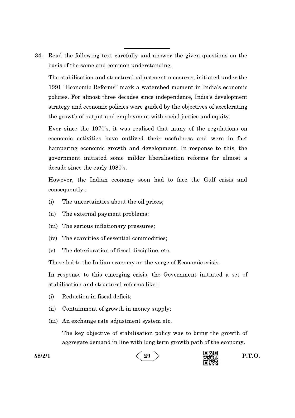 CBSE Class 12 58-2-1 Economics 2023 Question Paper - Page 29