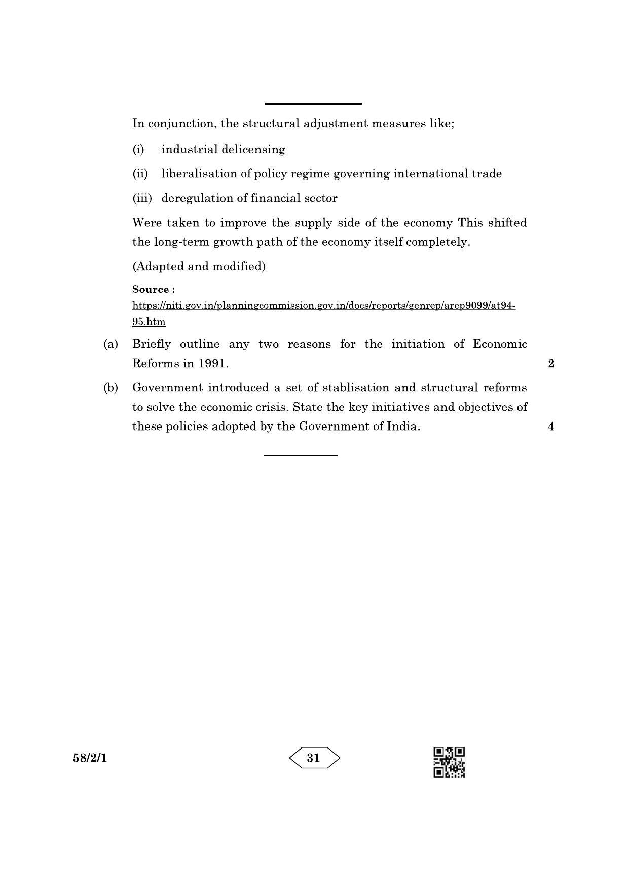 CBSE Class 12 58-2-1 Economics 2023 Question Paper - Page 31