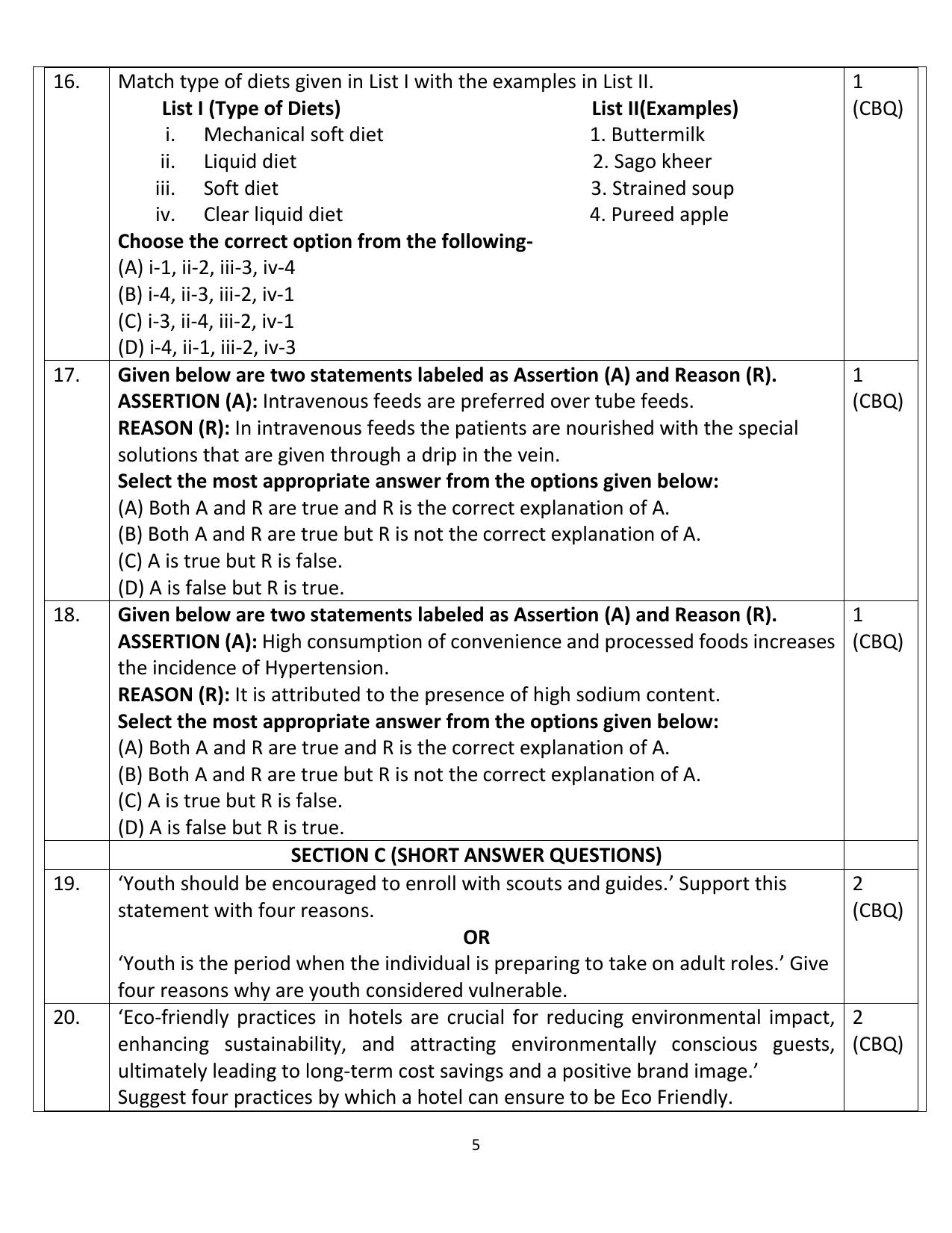 CBSE Class 12 Home Science Sample Question Paper 2024-25 - Page 5