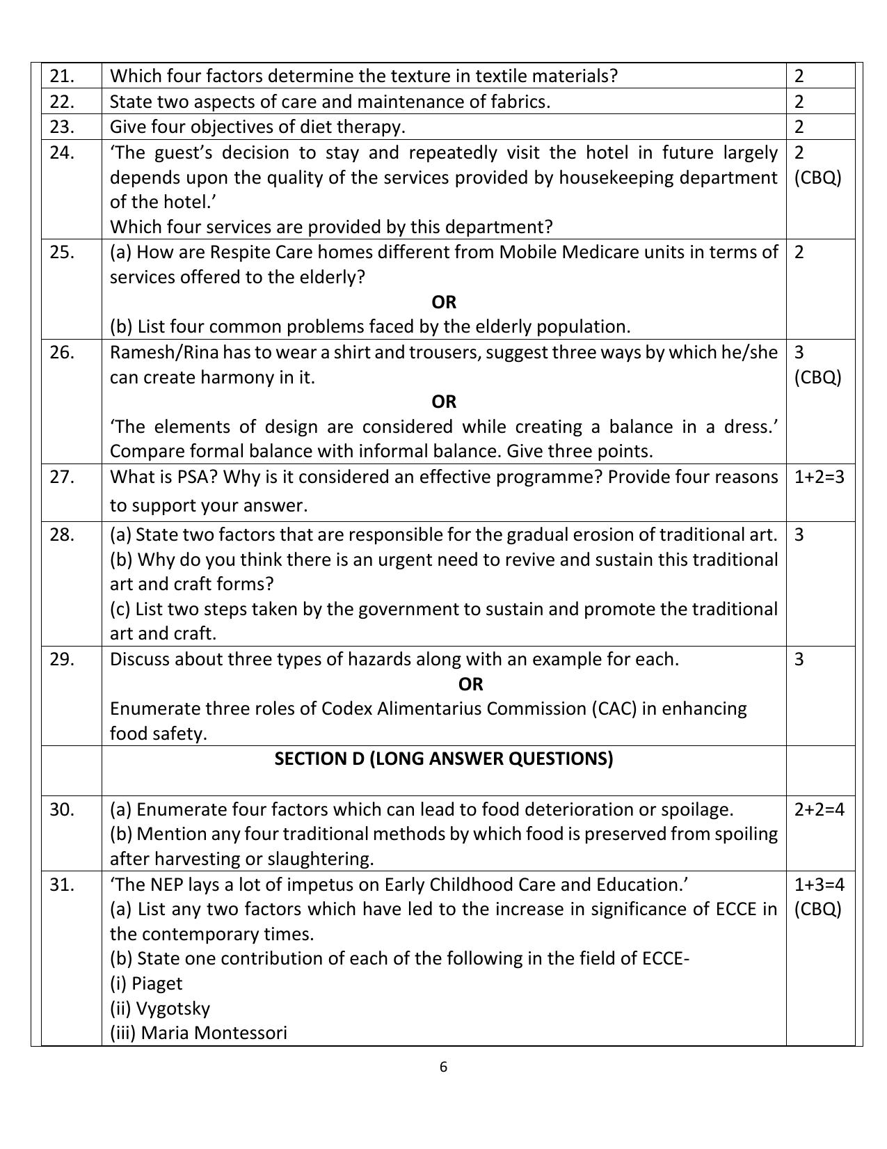 CBSE Class 12 Home Science Sample Question Paper 2024-25 - Page 6