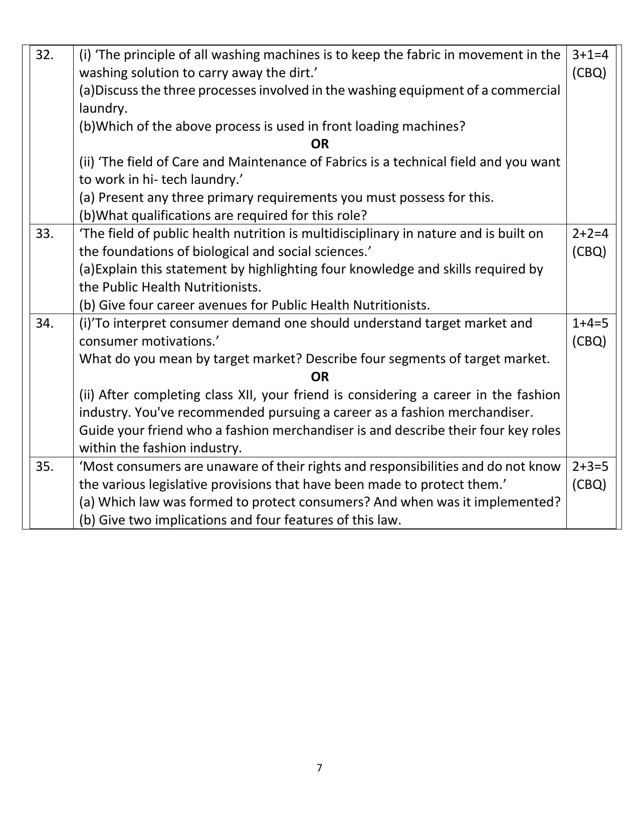 CBSE Class 12 Home Science Sample Question Paper 2024-25 - Page 7