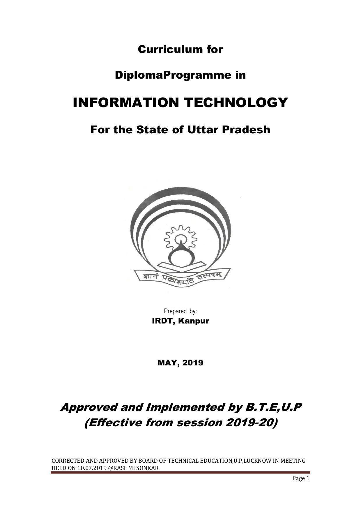 EFFECTIVE FROM JULY 2019-20 - SIX SEMESTER DIPLOMA COURSE IN INFORMATION TECHNOLOGY - Page 1
