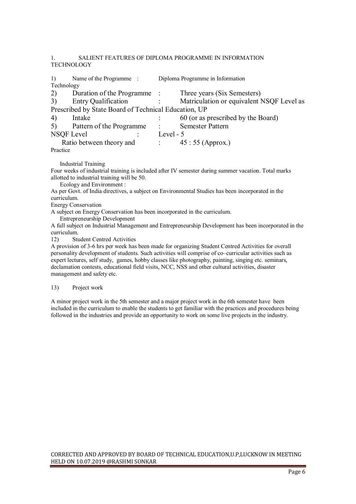 EFFECTIVE FROM JULY 2019-20 - SIX SEMESTER DIPLOMA COURSE IN INFORMATION TECHNOLOGY - Page 6