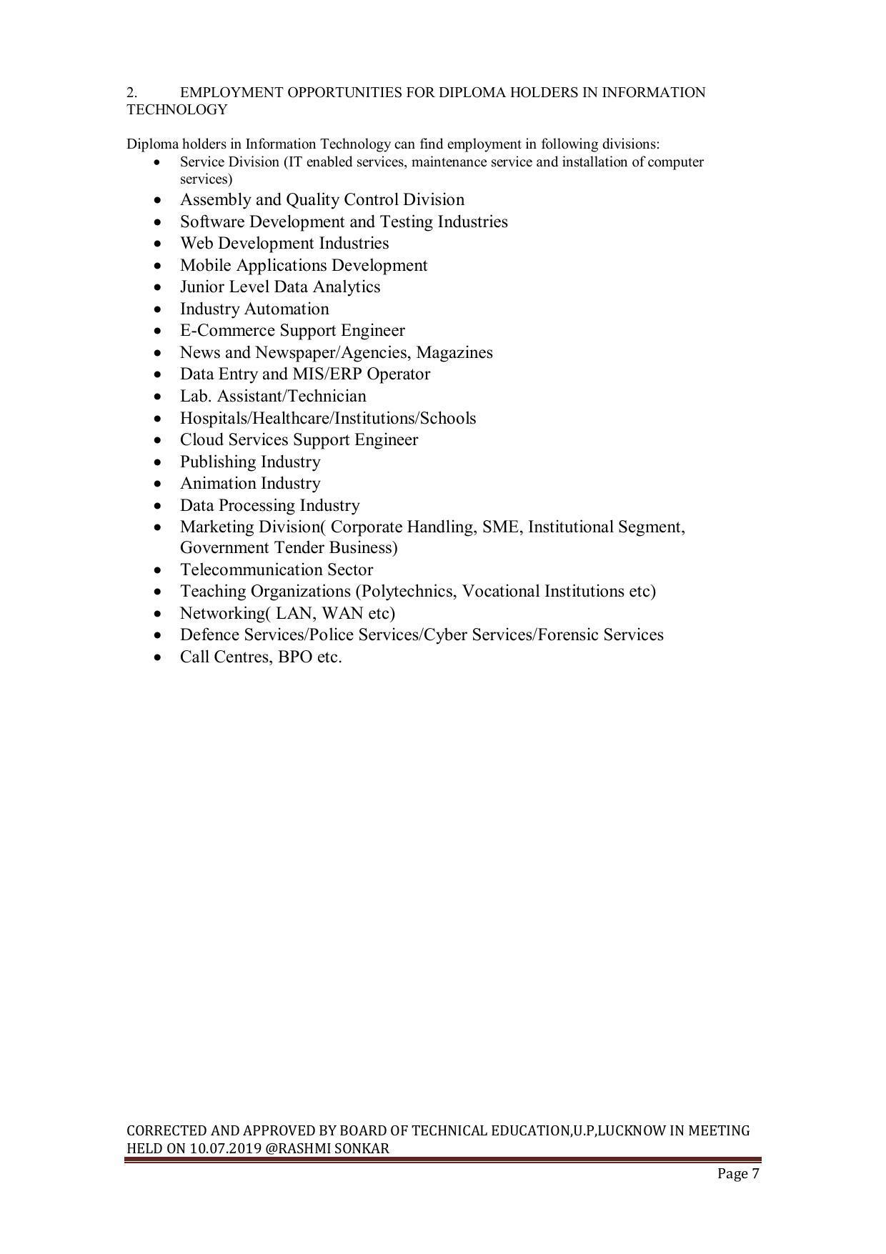 EFFECTIVE FROM JULY 2019-20 - SIX SEMESTER DIPLOMA COURSE IN INFORMATION TECHNOLOGY - Page 7