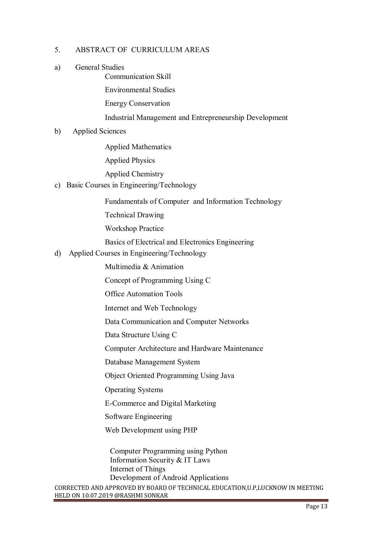 EFFECTIVE FROM JULY 2019-20 - SIX SEMESTER DIPLOMA COURSE IN INFORMATION TECHNOLOGY - Page 13