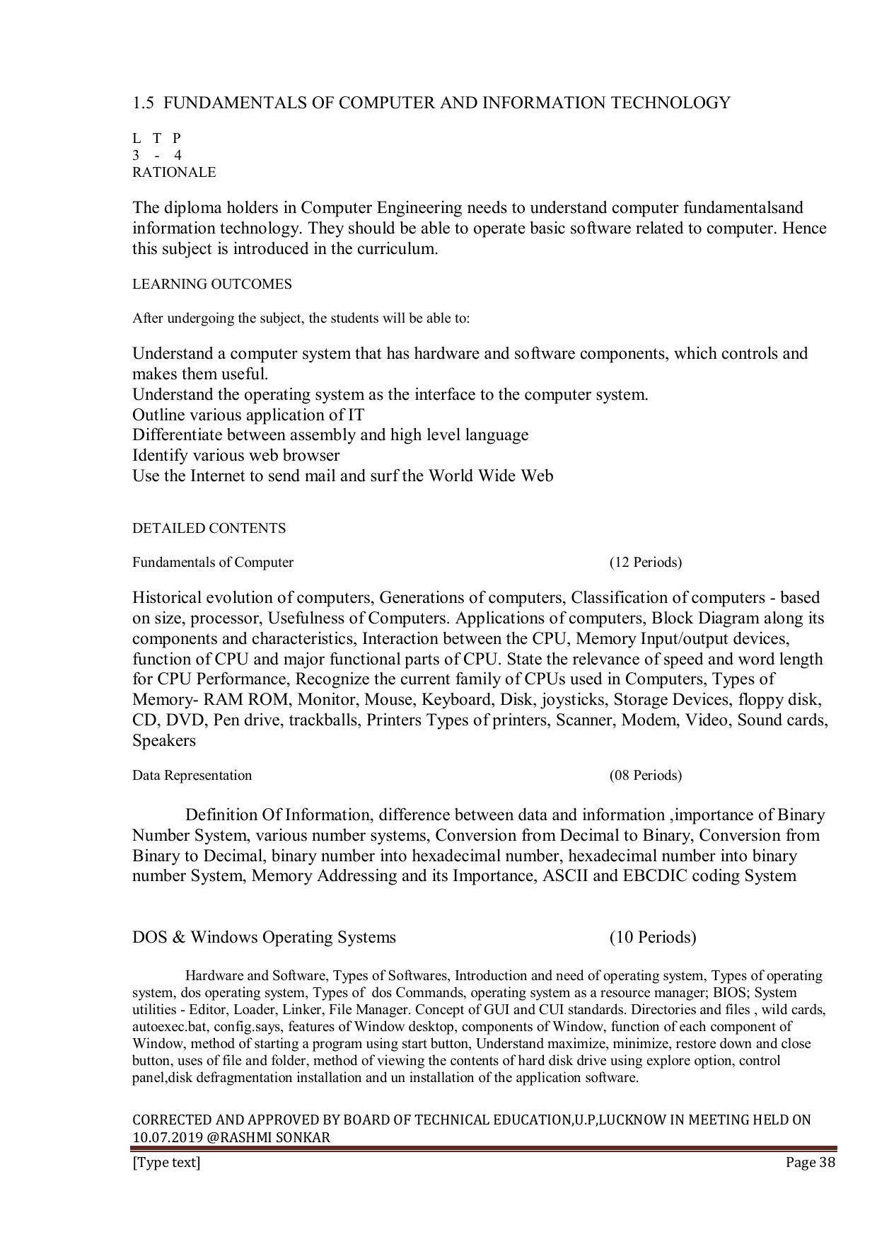 EFFECTIVE FROM JULY 2019-20 - SIX SEMESTER DIPLOMA COURSE IN INFORMATION TECHNOLOGY - Page 38
