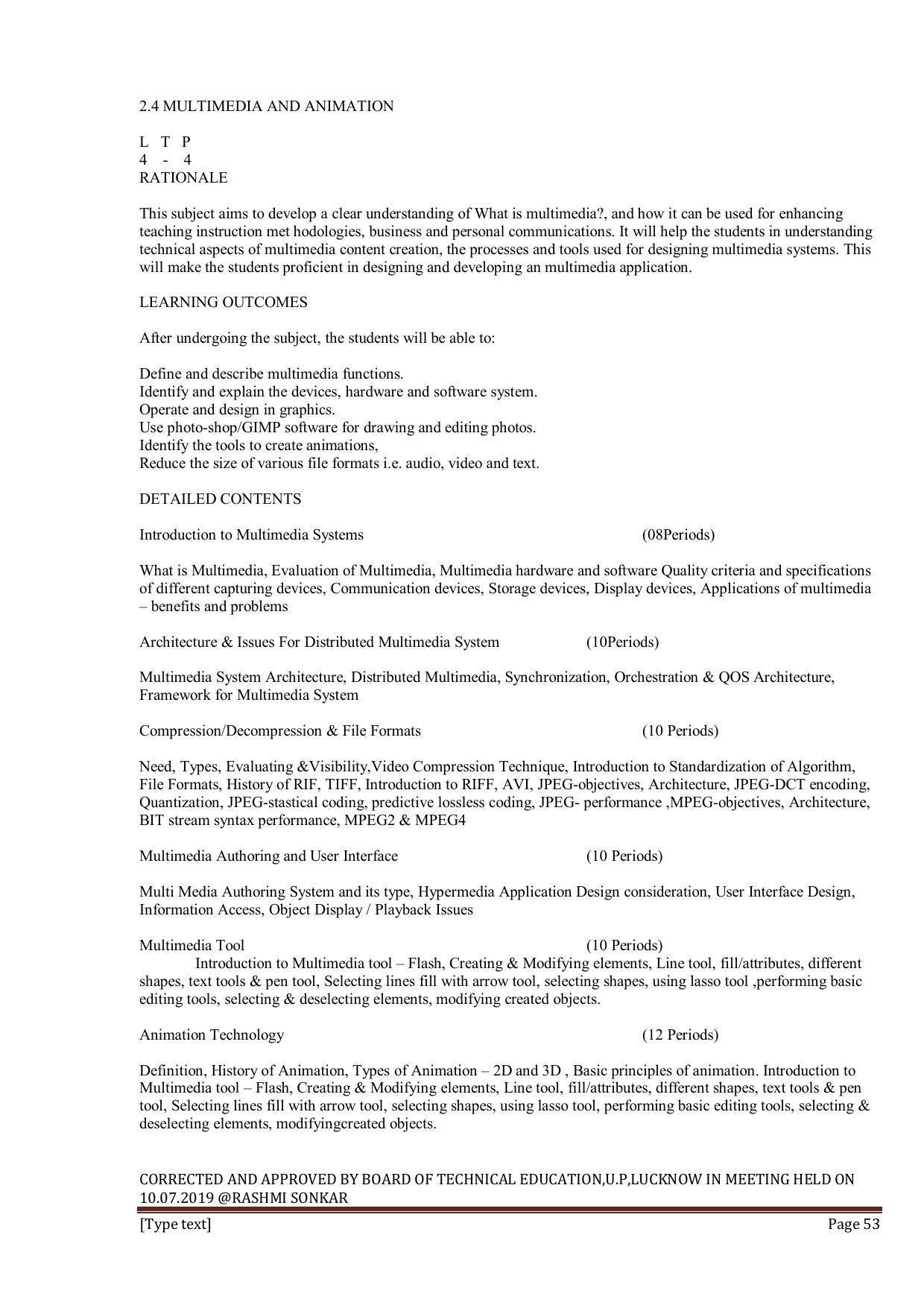 EFFECTIVE FROM JULY 2019-20 - SIX SEMESTER DIPLOMA COURSE IN INFORMATION TECHNOLOGY - Page 53