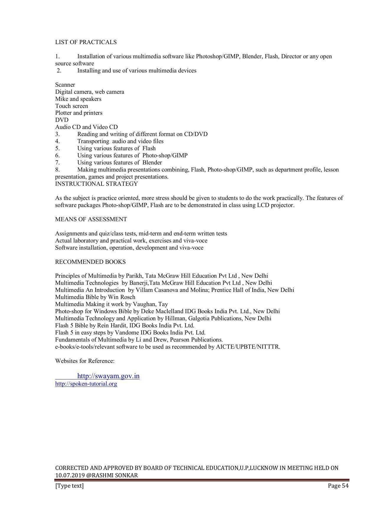 EFFECTIVE FROM JULY 2019-20 - SIX SEMESTER DIPLOMA COURSE IN INFORMATION TECHNOLOGY - Page 54