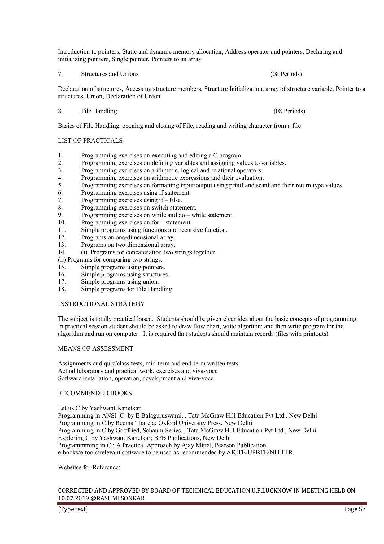EFFECTIVE FROM JULY 2019-20 - SIX SEMESTER DIPLOMA COURSE IN INFORMATION TECHNOLOGY - Page 57