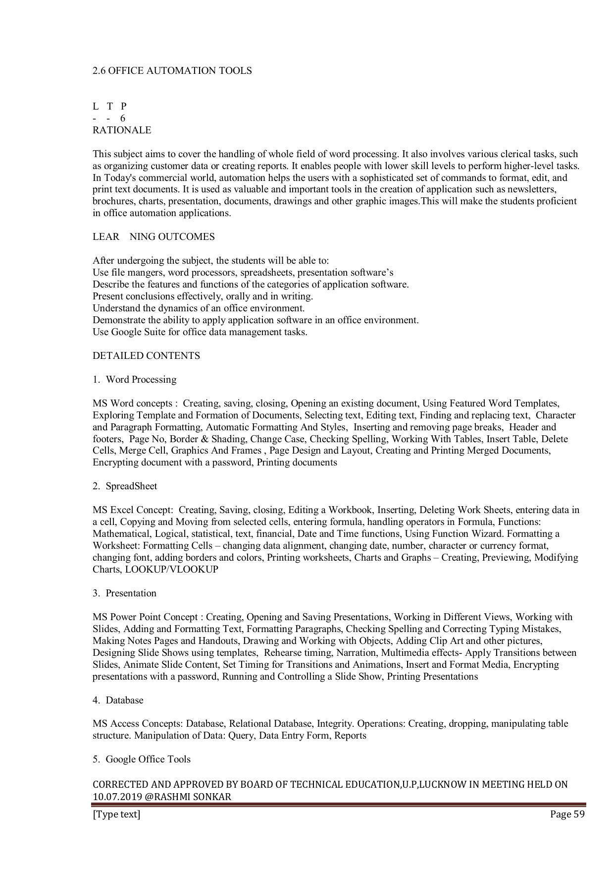 EFFECTIVE FROM JULY 2019-20 - SIX SEMESTER DIPLOMA COURSE IN INFORMATION TECHNOLOGY - Page 59