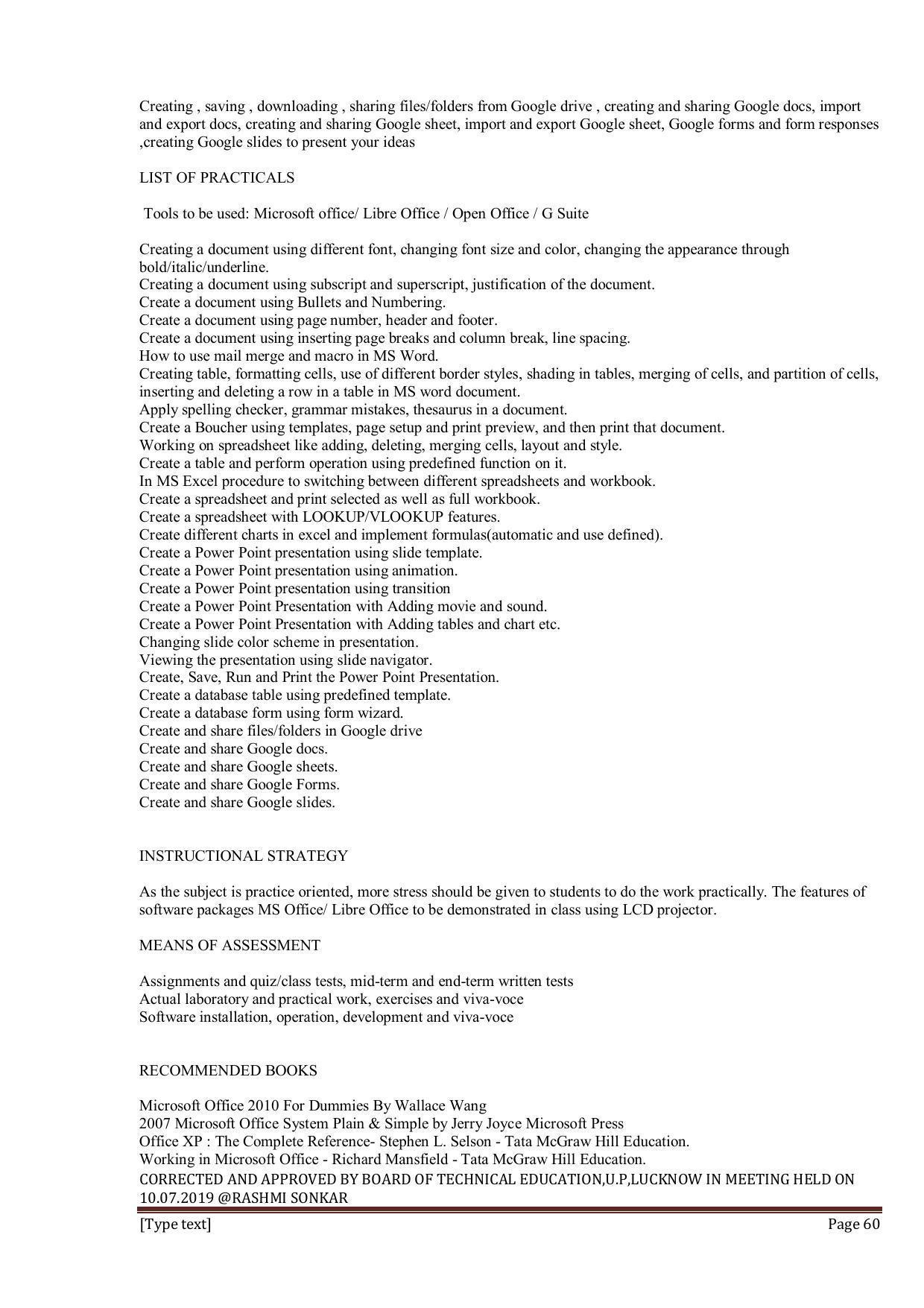EFFECTIVE FROM JULY 2019-20 - SIX SEMESTER DIPLOMA COURSE IN INFORMATION TECHNOLOGY - Page 60