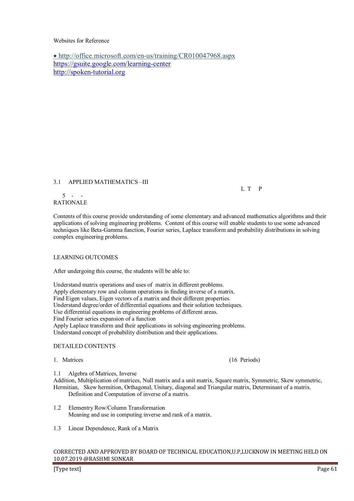EFFECTIVE FROM JULY 2019-20 - SIX SEMESTER DIPLOMA COURSE IN INFORMATION TECHNOLOGY - Page 61