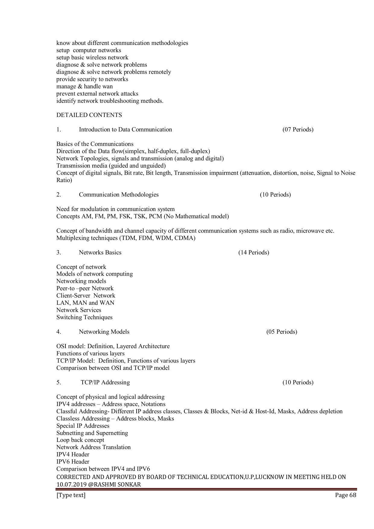 EFFECTIVE FROM JULY 2019-20 - SIX SEMESTER DIPLOMA COURSE IN INFORMATION TECHNOLOGY - Page 68