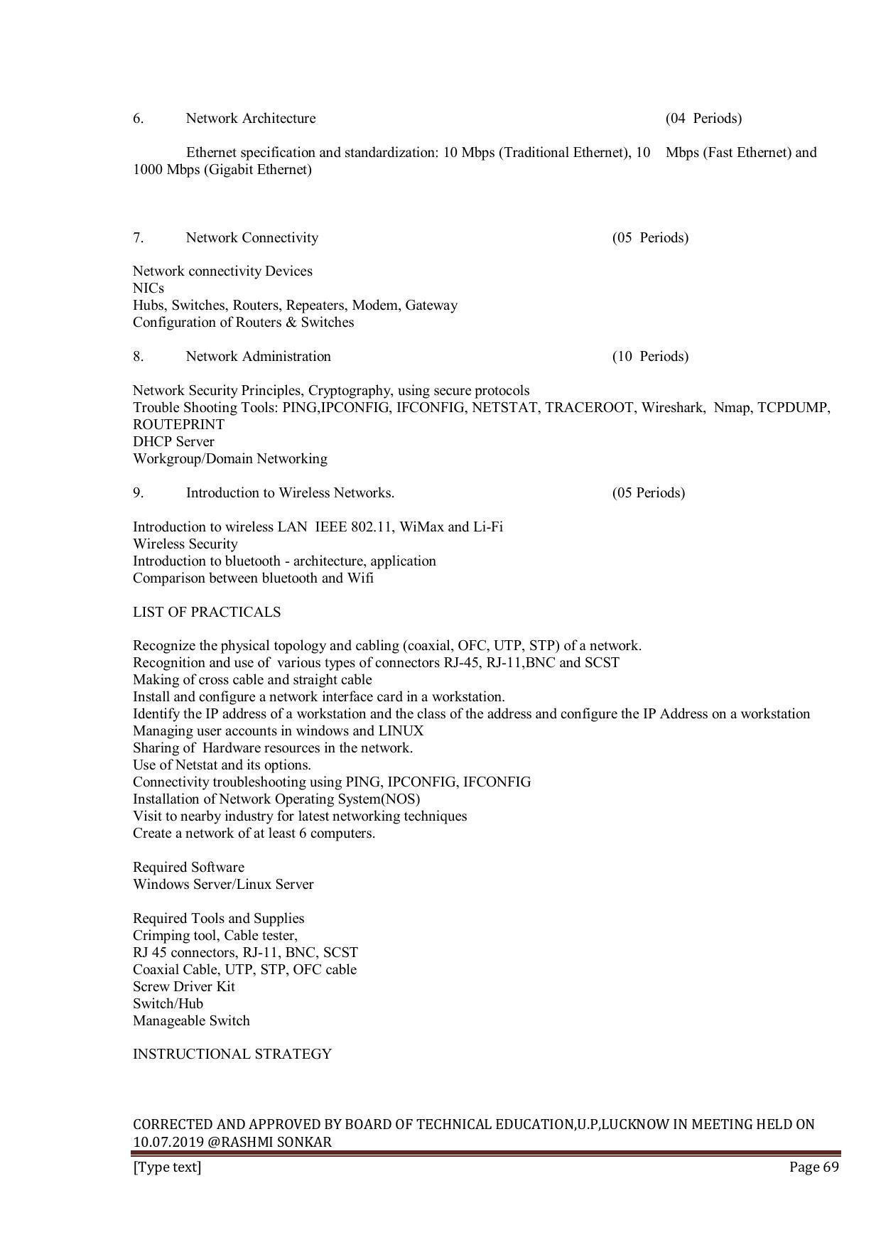 EFFECTIVE FROM JULY 2019-20 - SIX SEMESTER DIPLOMA COURSE IN INFORMATION TECHNOLOGY - Page 69