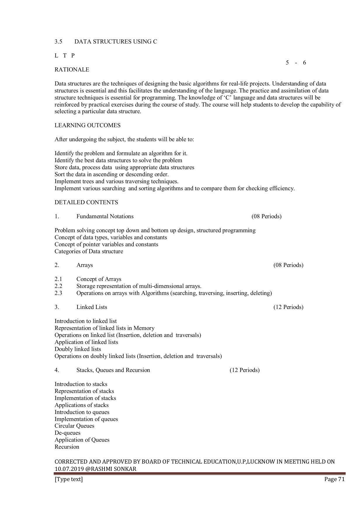 EFFECTIVE FROM JULY 2019-20 - SIX SEMESTER DIPLOMA COURSE IN INFORMATION TECHNOLOGY - Page 71