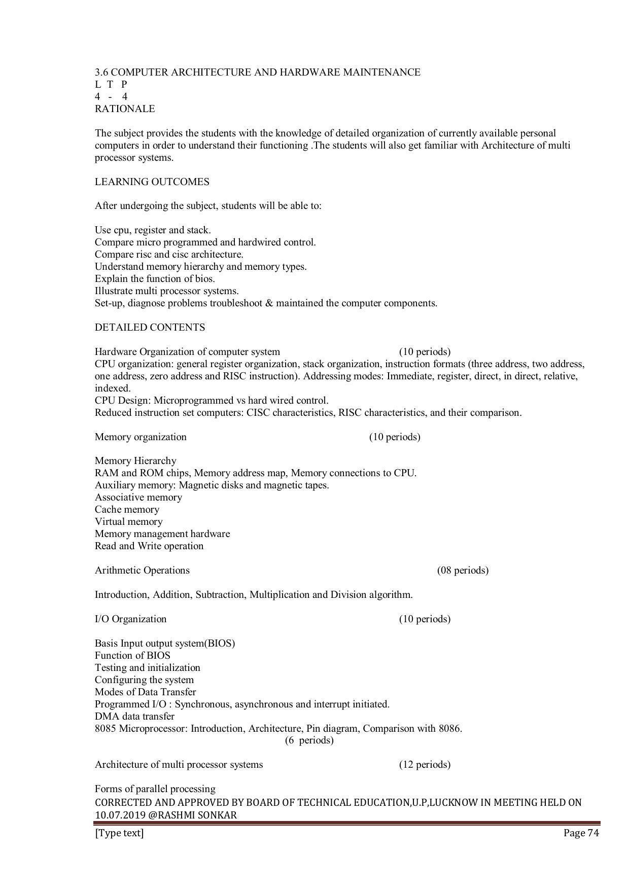 EFFECTIVE FROM JULY 2019-20 - SIX SEMESTER DIPLOMA COURSE IN INFORMATION TECHNOLOGY - Page 74