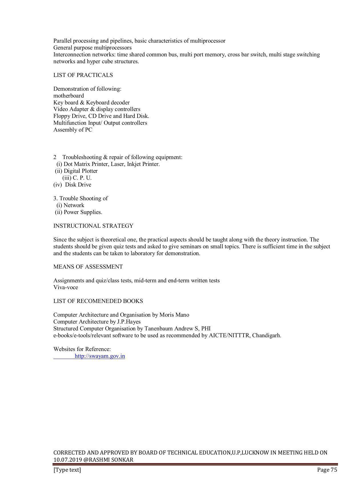 EFFECTIVE FROM JULY 2019-20 - SIX SEMESTER DIPLOMA COURSE IN INFORMATION TECHNOLOGY - Page 75