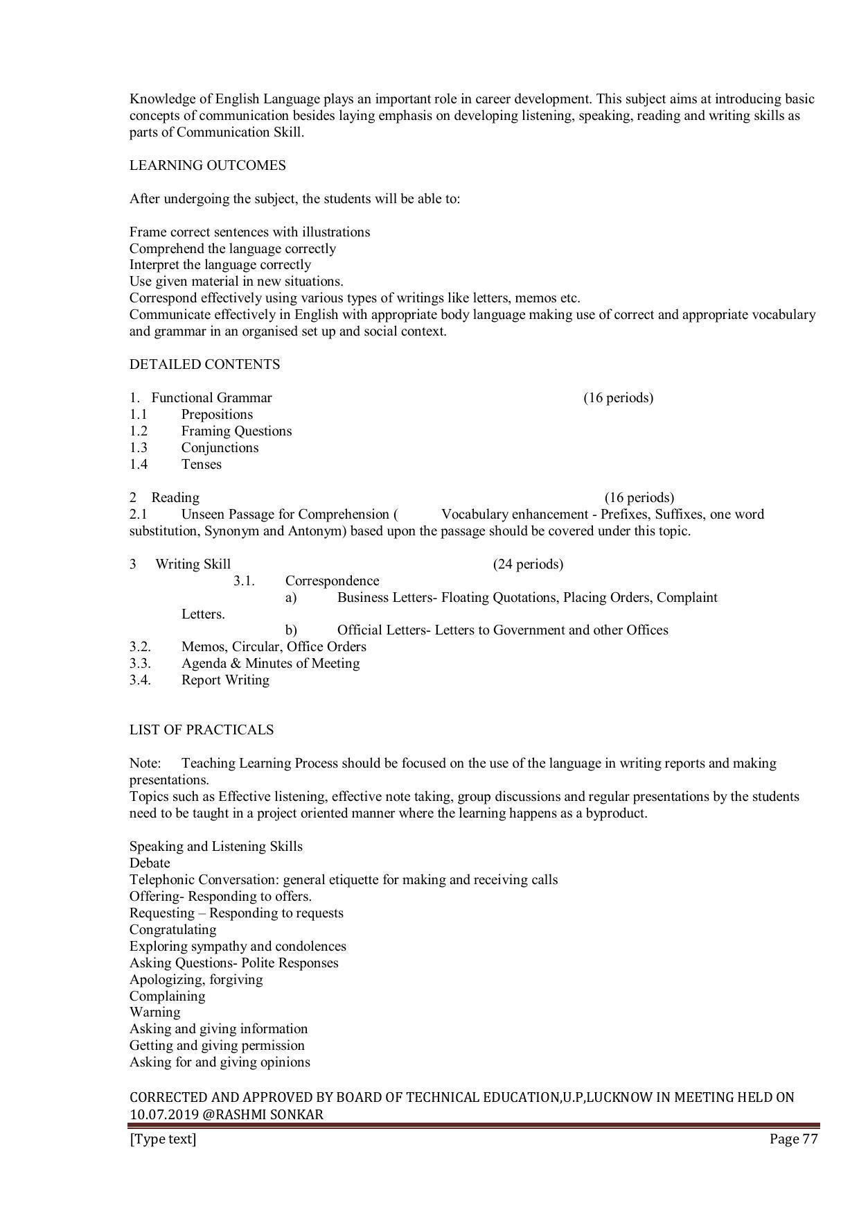 EFFECTIVE FROM JULY 2019-20 - SIX SEMESTER DIPLOMA COURSE IN INFORMATION TECHNOLOGY - Page 77