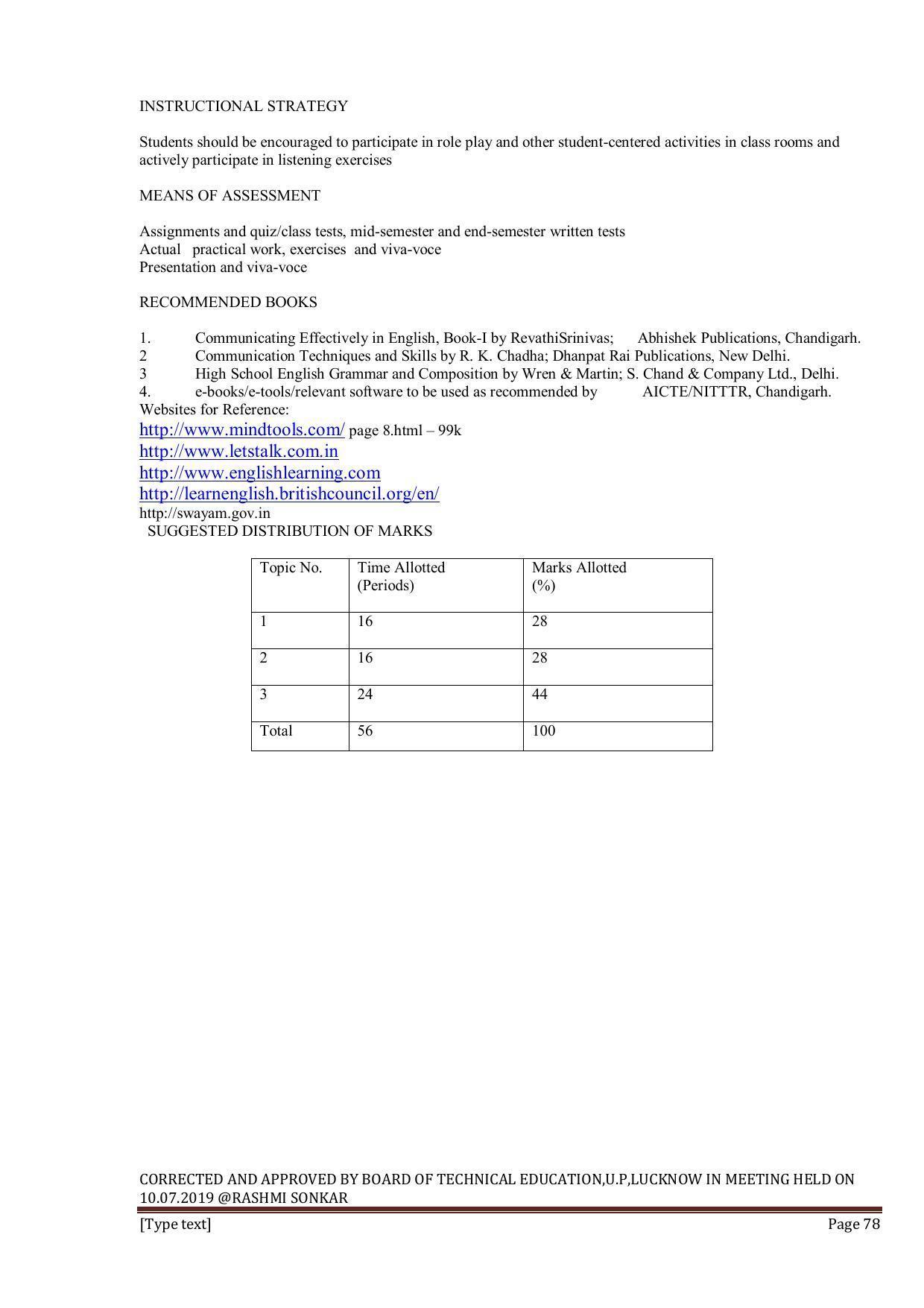 EFFECTIVE FROM JULY 2019-20 - SIX SEMESTER DIPLOMA COURSE IN INFORMATION TECHNOLOGY - Page 78