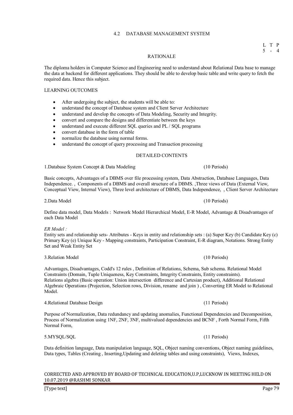 EFFECTIVE FROM JULY 2019-20 - SIX SEMESTER DIPLOMA COURSE IN INFORMATION TECHNOLOGY - Page 79