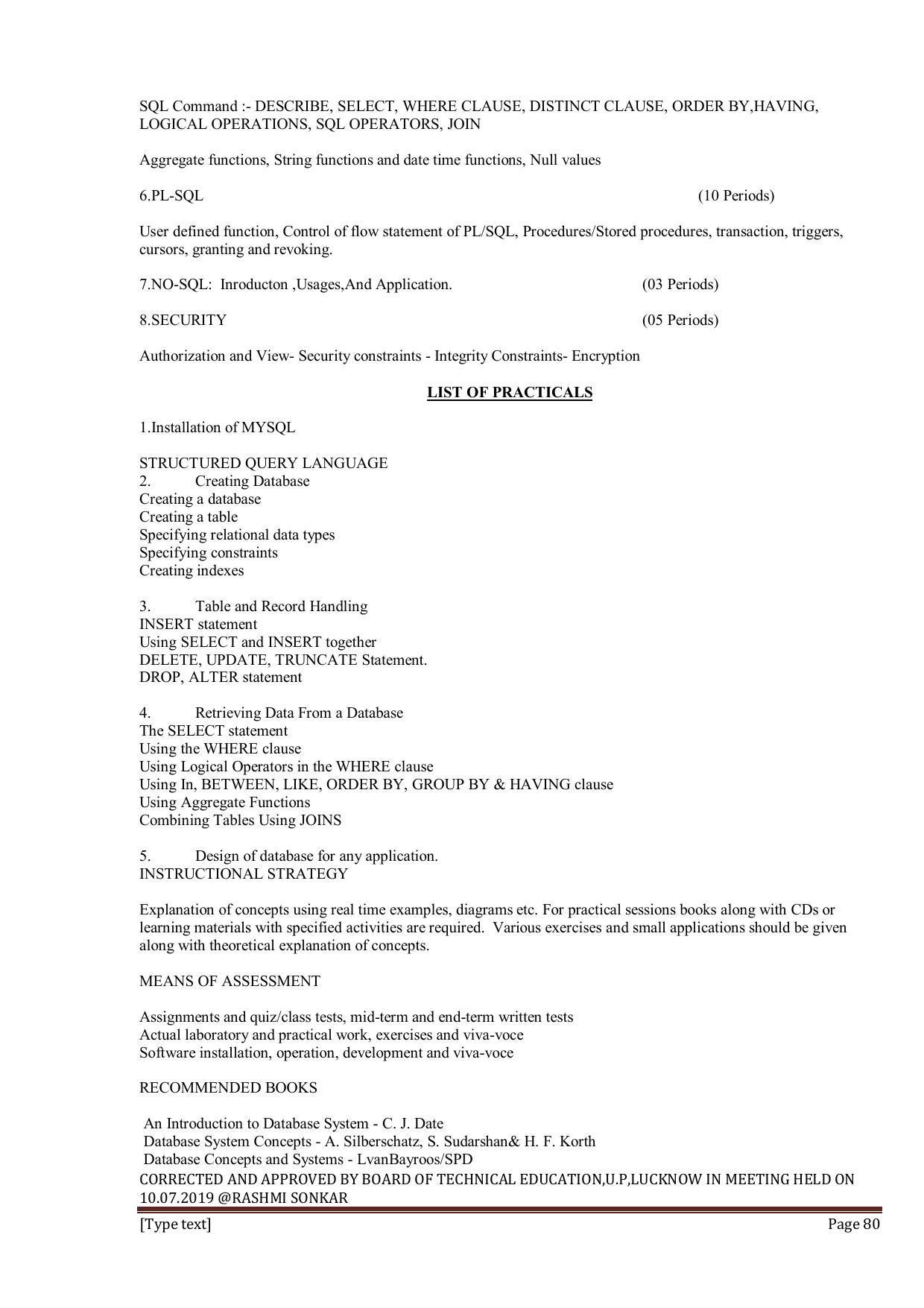 EFFECTIVE FROM JULY 2019-20 - SIX SEMESTER DIPLOMA COURSE IN INFORMATION TECHNOLOGY - Page 80