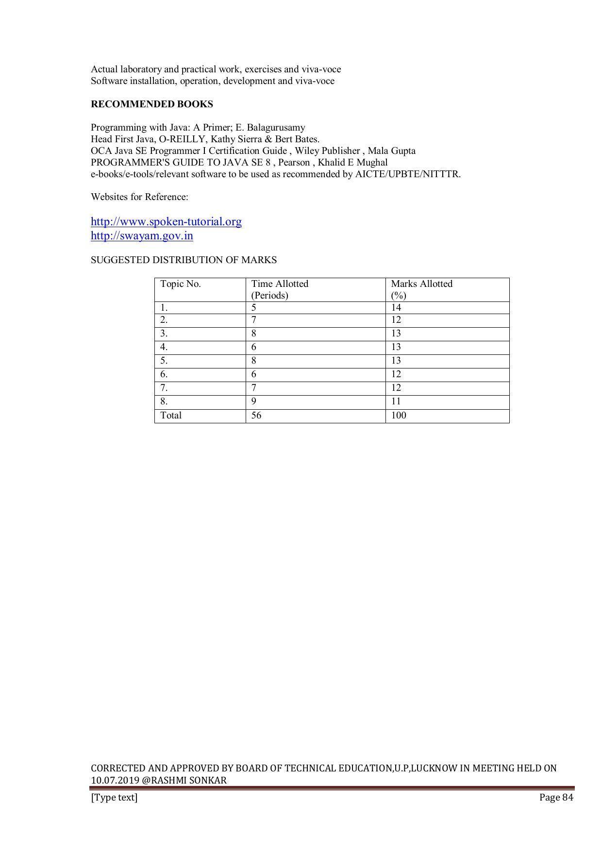 EFFECTIVE FROM JULY 2019-20 - SIX SEMESTER DIPLOMA COURSE IN INFORMATION TECHNOLOGY - Page 84