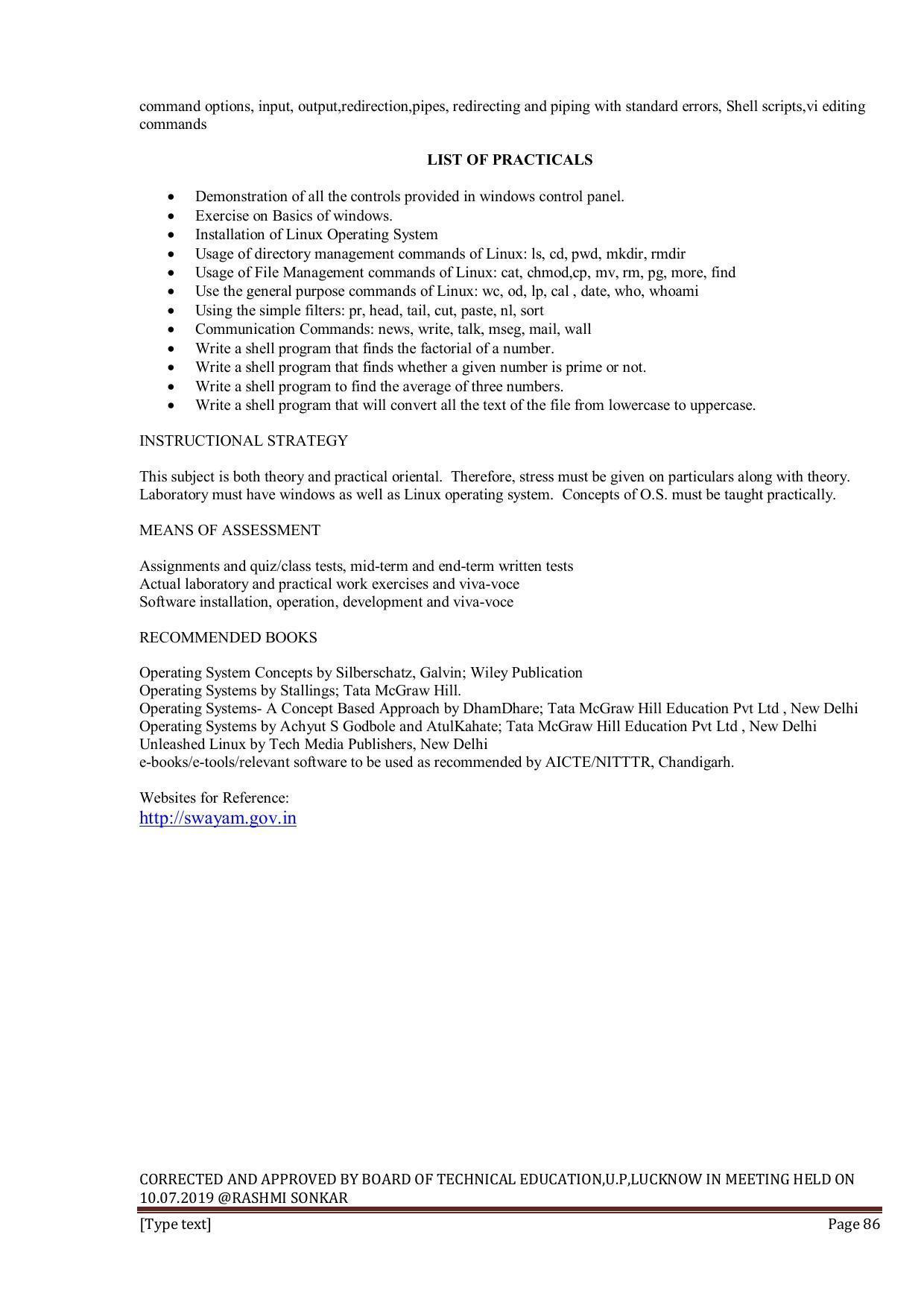 EFFECTIVE FROM JULY 2019-20 - SIX SEMESTER DIPLOMA COURSE IN INFORMATION TECHNOLOGY - Page 86