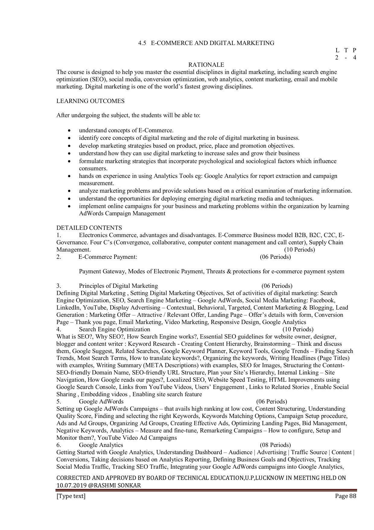 EFFECTIVE FROM JULY 2019-20 - SIX SEMESTER DIPLOMA COURSE IN INFORMATION TECHNOLOGY - Page 88