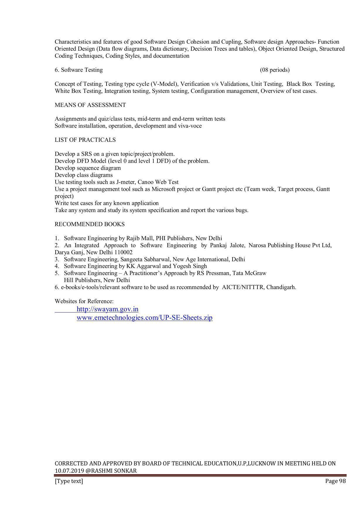 EFFECTIVE FROM JULY 2019-20 - SIX SEMESTER DIPLOMA COURSE IN INFORMATION TECHNOLOGY - Page 98