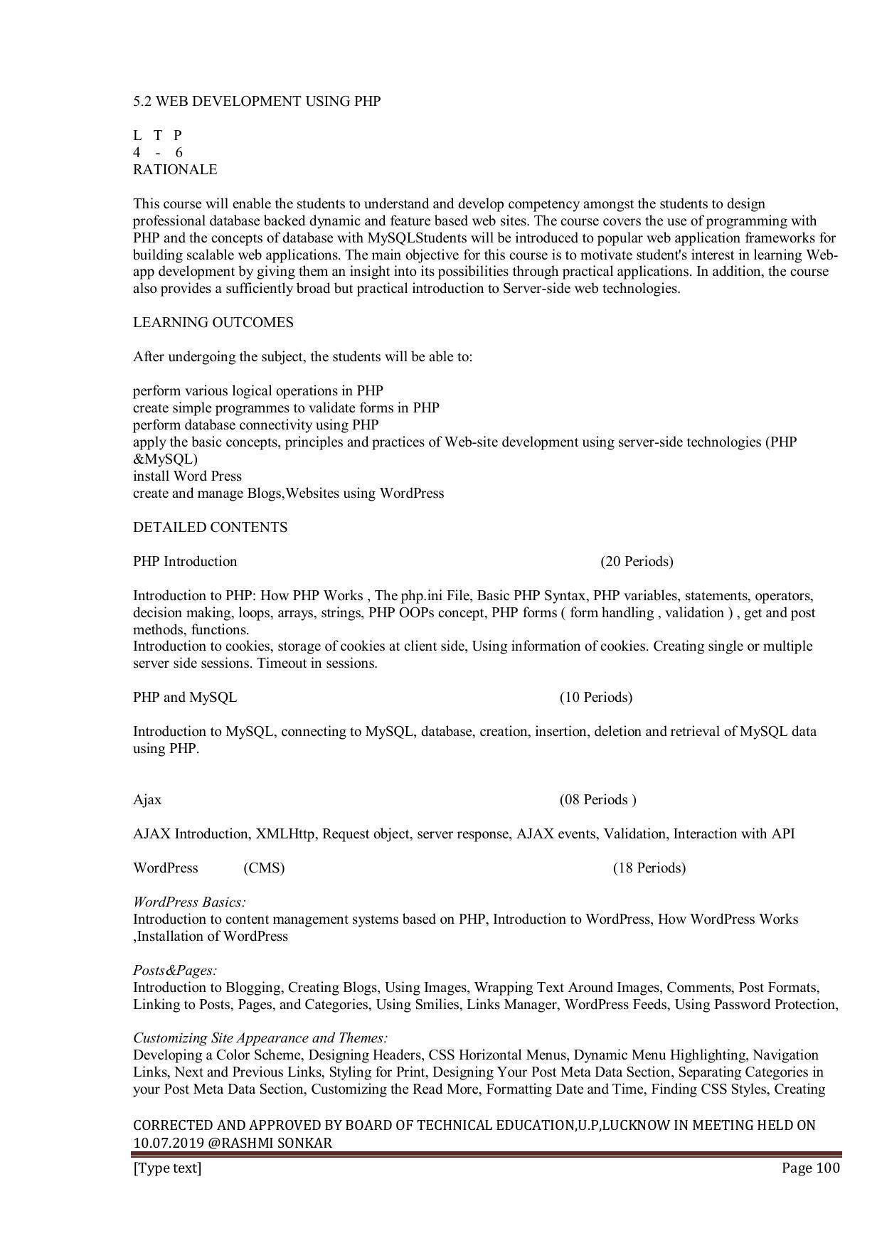 EFFECTIVE FROM JULY 2019-20 - SIX SEMESTER DIPLOMA COURSE IN INFORMATION TECHNOLOGY - Page 100