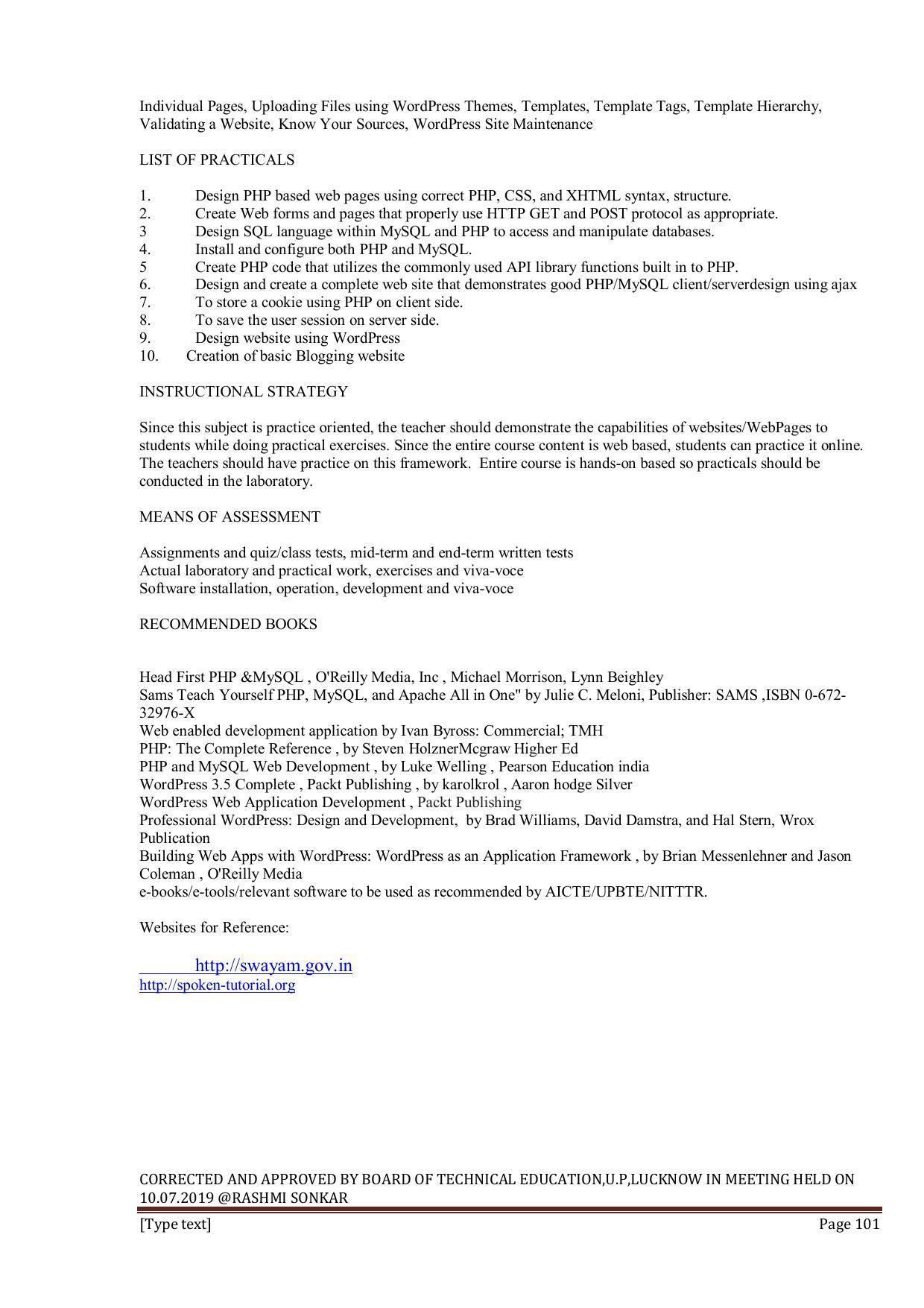 EFFECTIVE FROM JULY 2019-20 - SIX SEMESTER DIPLOMA COURSE IN INFORMATION TECHNOLOGY - Page 101