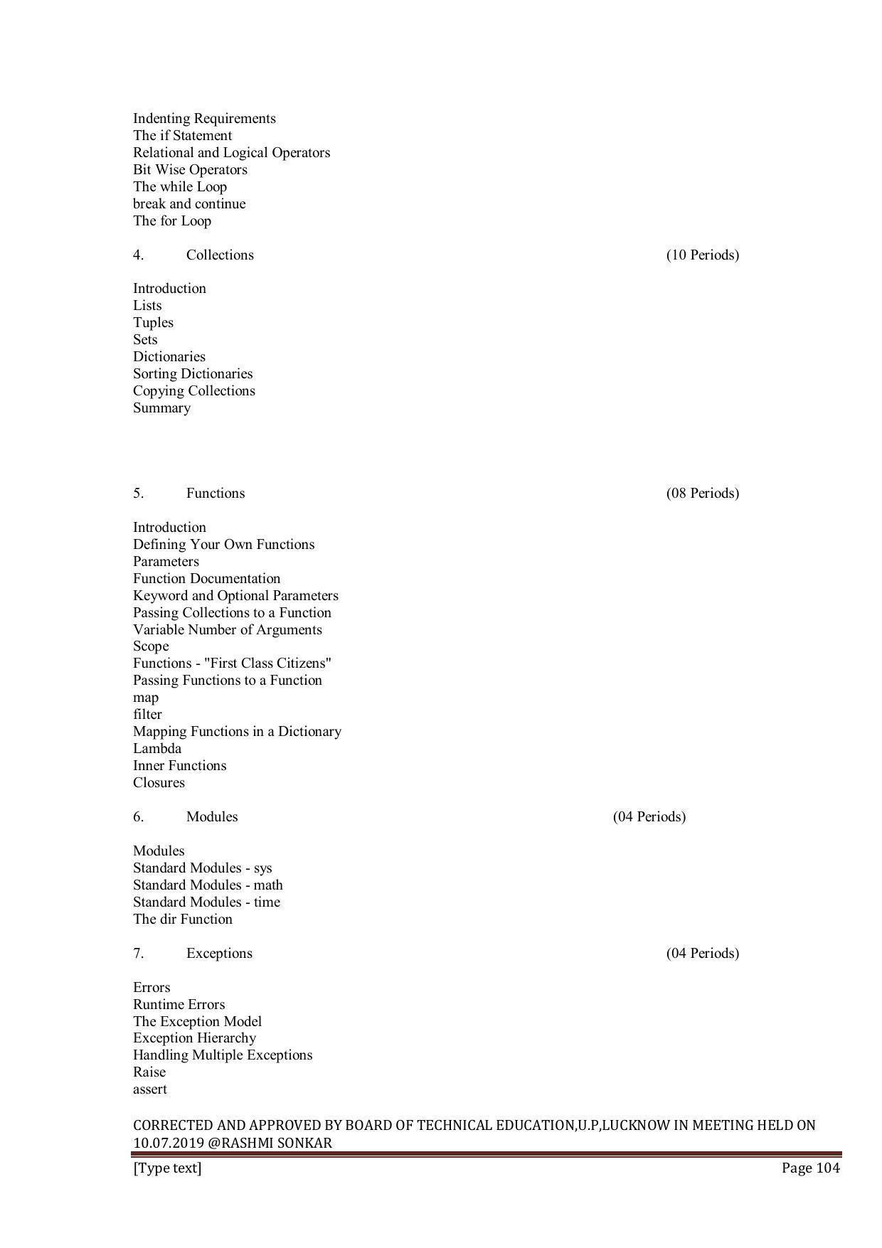 EFFECTIVE FROM JULY 2019-20 - SIX SEMESTER DIPLOMA COURSE IN INFORMATION TECHNOLOGY - Page 104