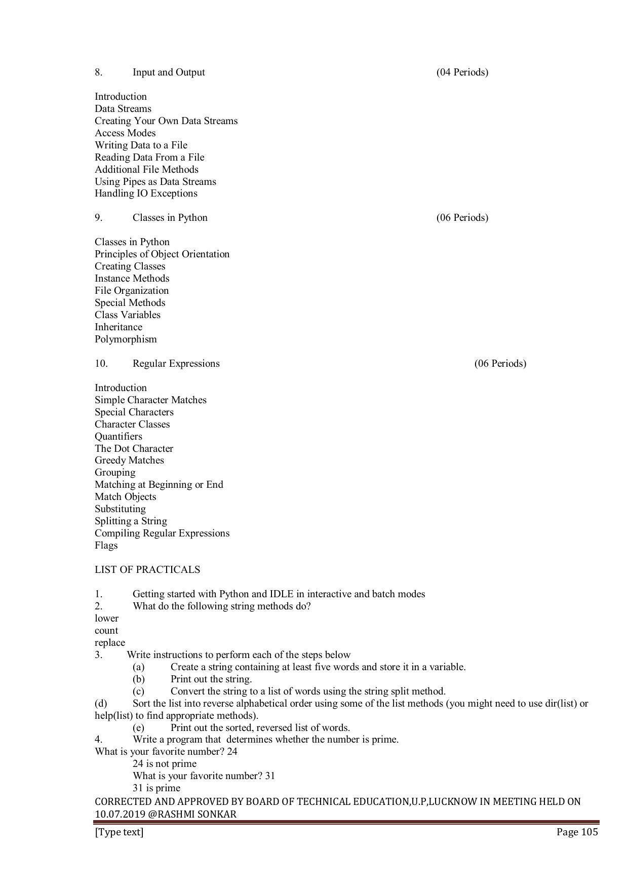 EFFECTIVE FROM JULY 2019-20 - SIX SEMESTER DIPLOMA COURSE IN INFORMATION TECHNOLOGY - Page 105