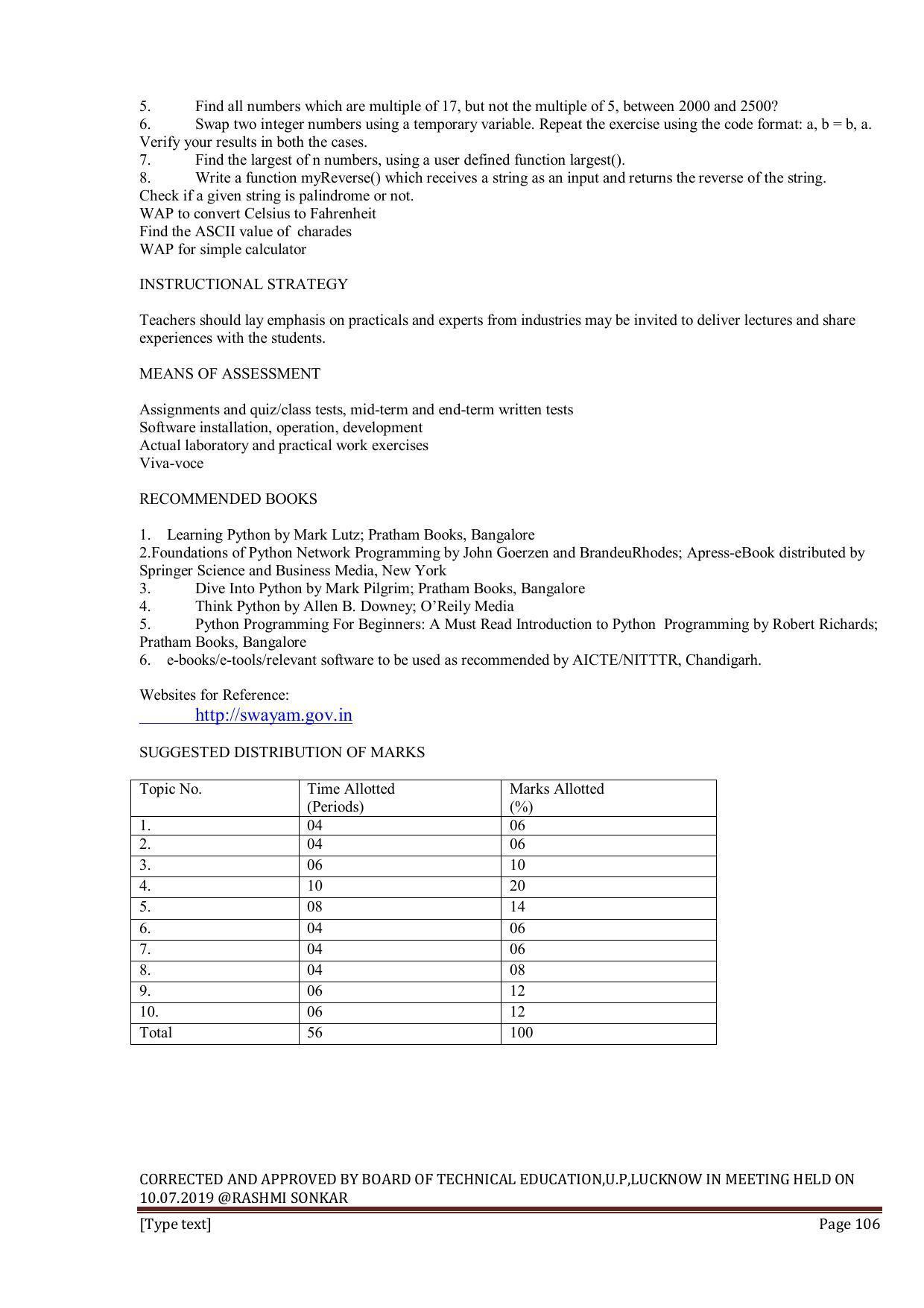 EFFECTIVE FROM JULY 2019-20 - SIX SEMESTER DIPLOMA COURSE IN INFORMATION TECHNOLOGY - Page 106
