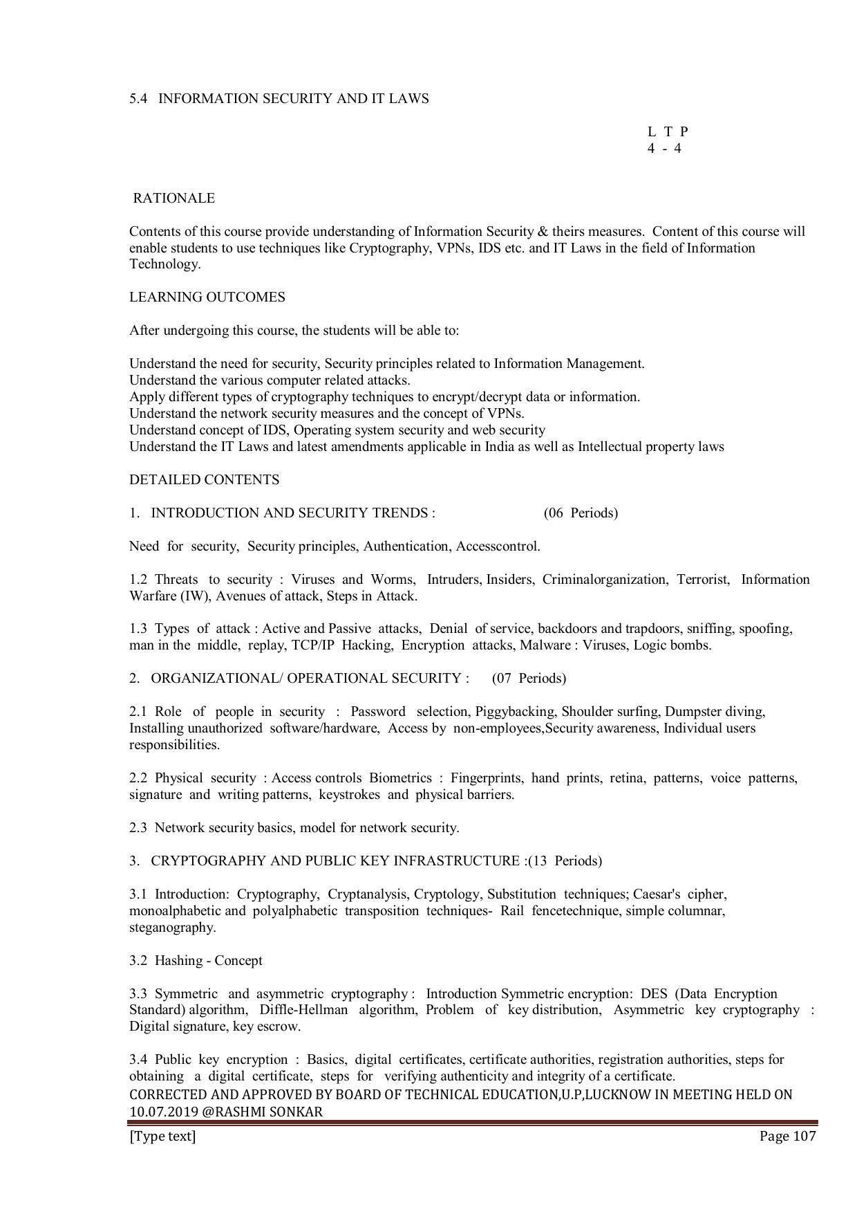 EFFECTIVE FROM JULY 2019-20 - SIX SEMESTER DIPLOMA COURSE IN INFORMATION TECHNOLOGY - Page 107