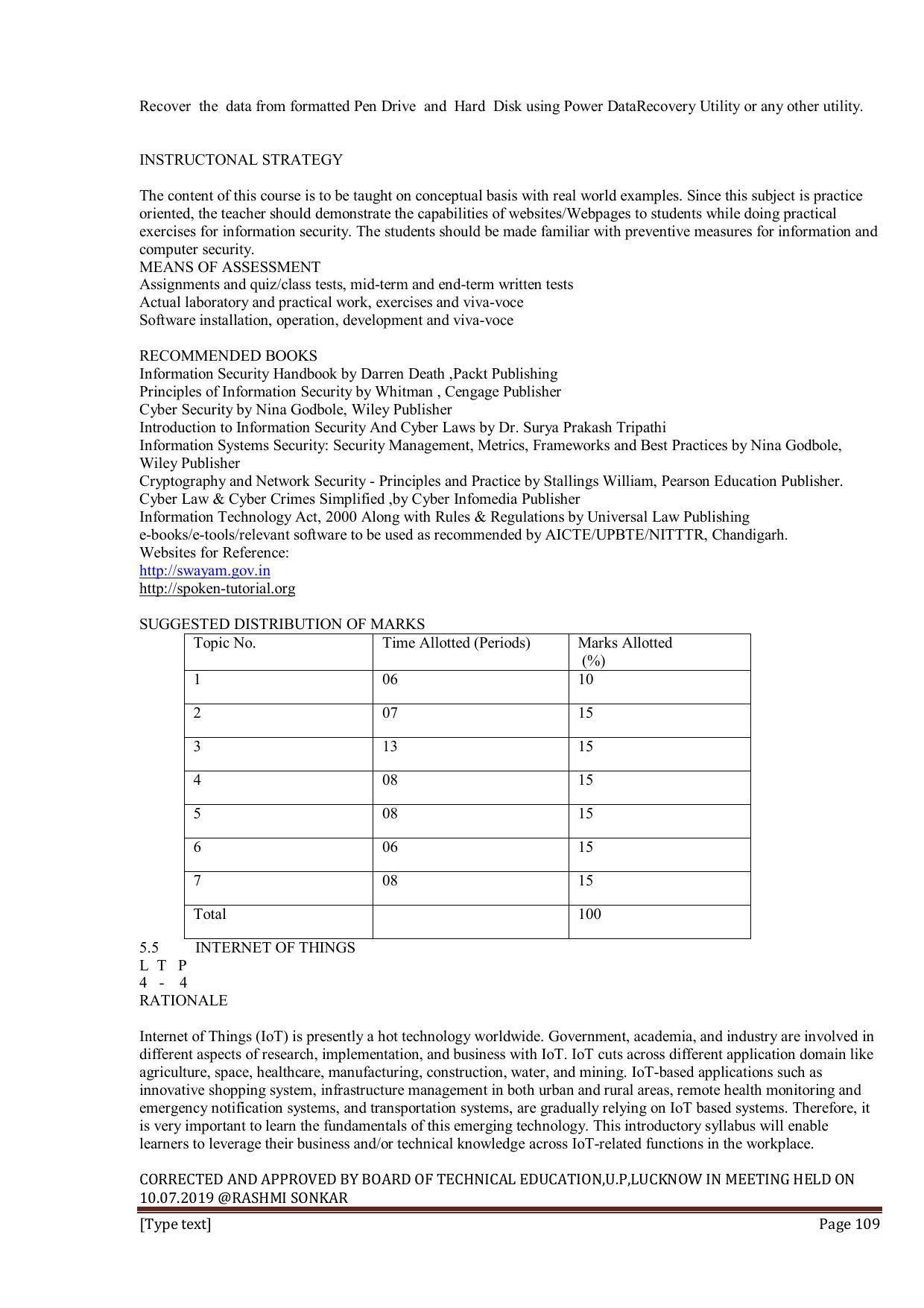 EFFECTIVE FROM JULY 2019-20 - SIX SEMESTER DIPLOMA COURSE IN INFORMATION TECHNOLOGY - Page 109