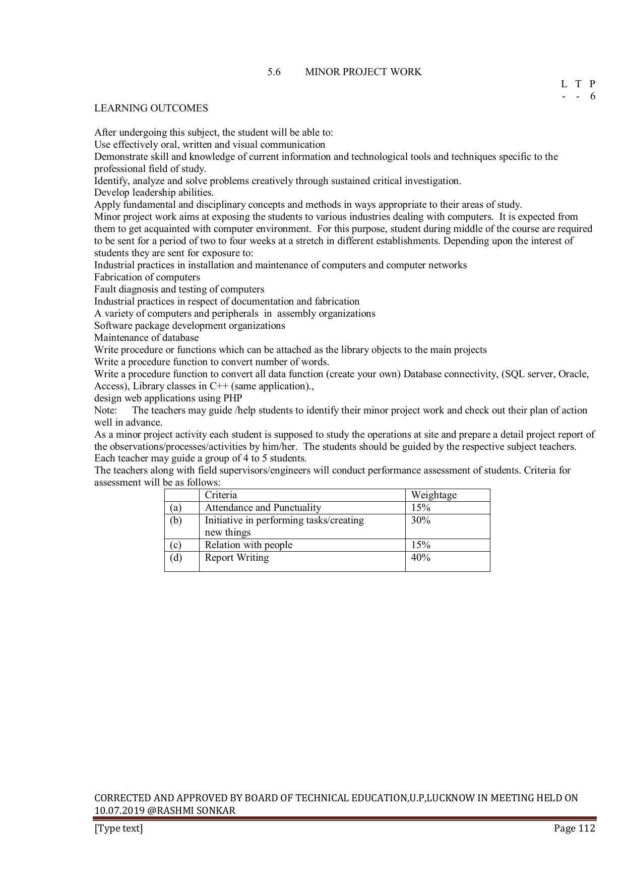 EFFECTIVE FROM JULY 2019-20 - SIX SEMESTER DIPLOMA COURSE IN INFORMATION TECHNOLOGY - Page 112