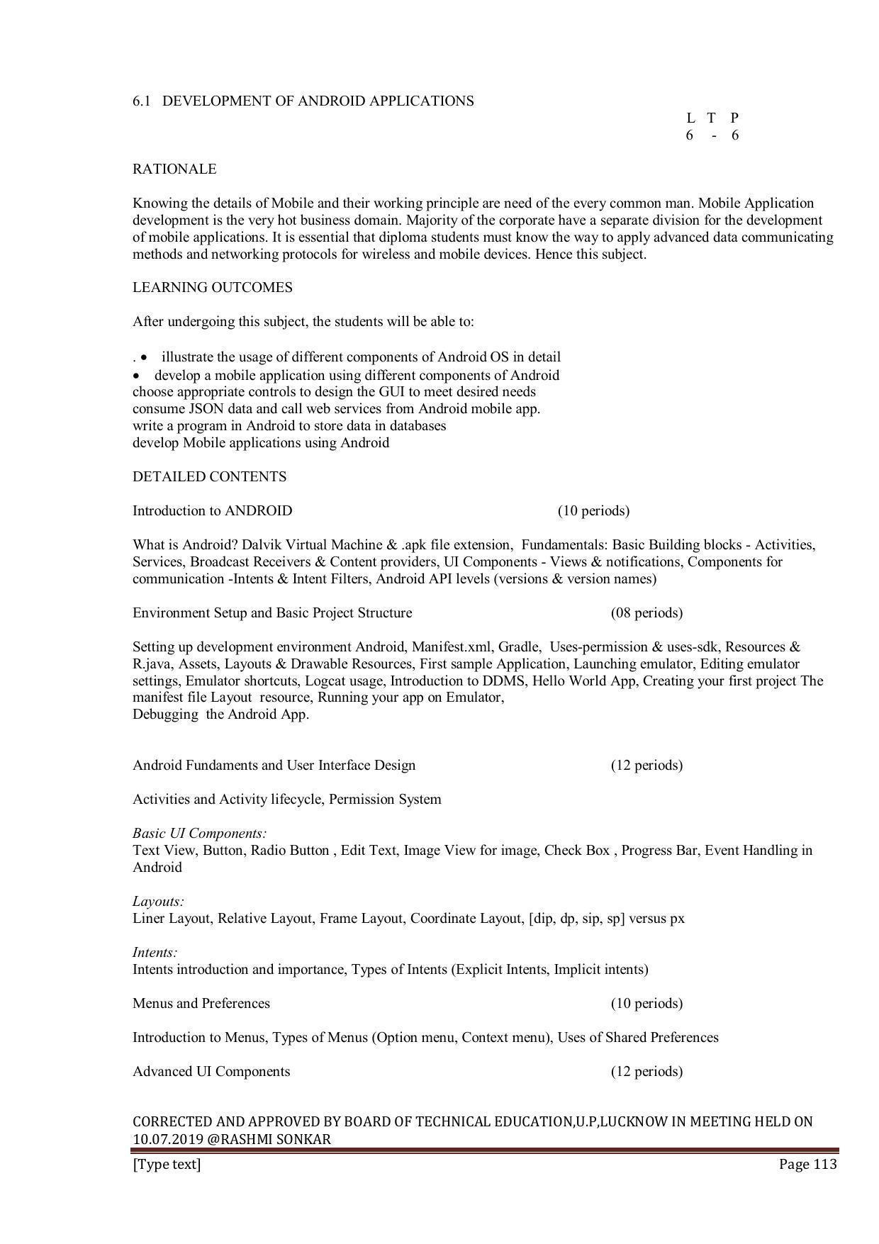 EFFECTIVE FROM JULY 2019-20 - SIX SEMESTER DIPLOMA COURSE IN INFORMATION TECHNOLOGY - Page 113