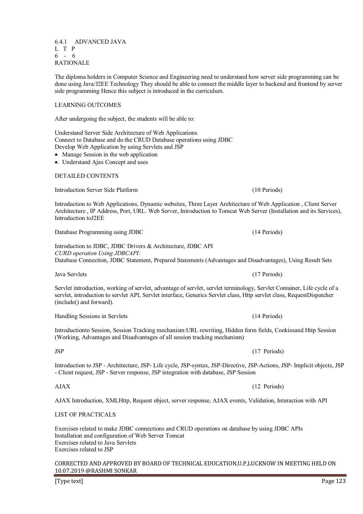EFFECTIVE FROM JULY 2019-20 - SIX SEMESTER DIPLOMA COURSE IN INFORMATION TECHNOLOGY - Page 123