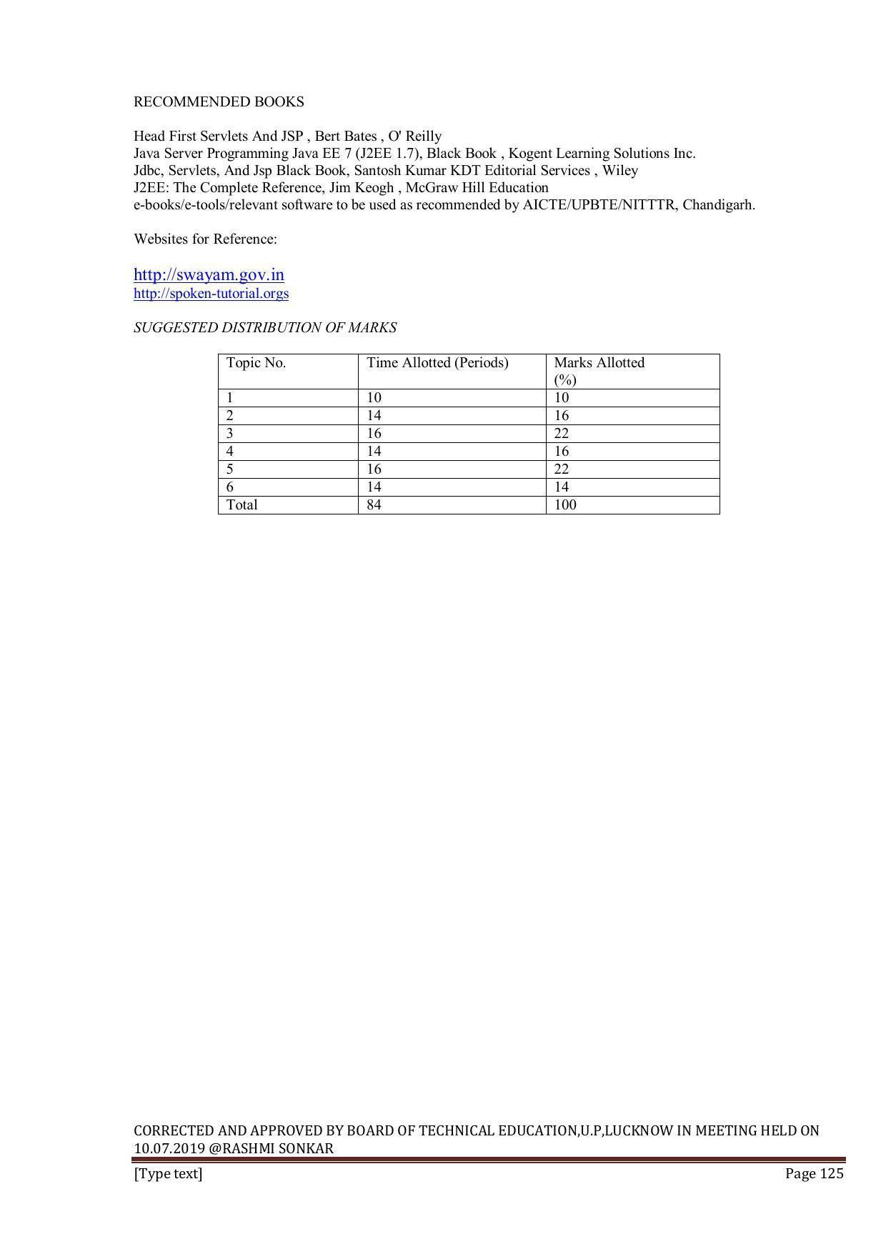 EFFECTIVE FROM JULY 2019-20 - SIX SEMESTER DIPLOMA COURSE IN INFORMATION TECHNOLOGY - Page 125