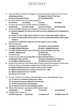 GPAT 2019 Question Papers