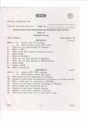 AP Inter 2nd Year Application of Compute for Tourism and Travel-II May-2019-Vocational Question Paper