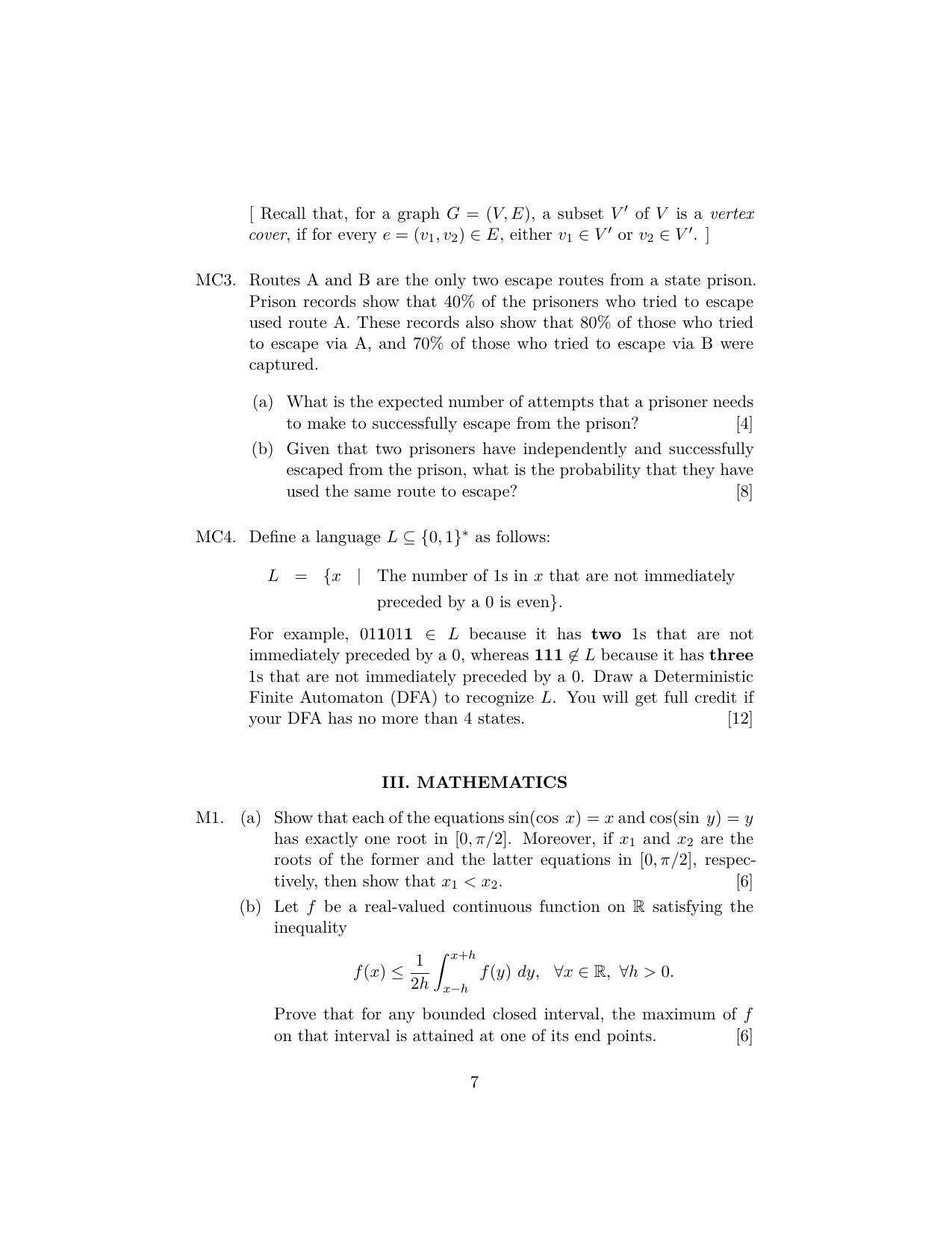 ISI Admission Test JRF in Computer Science (CSB) 2022 Sample Paper - Page 7