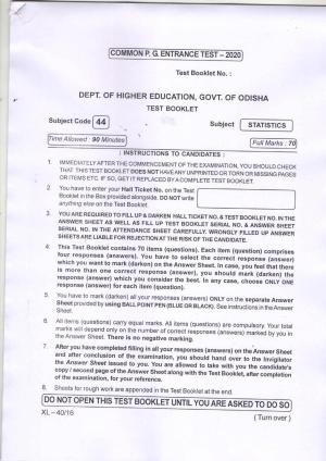 Odisha CPET STATISTICS 2020 Question Paper