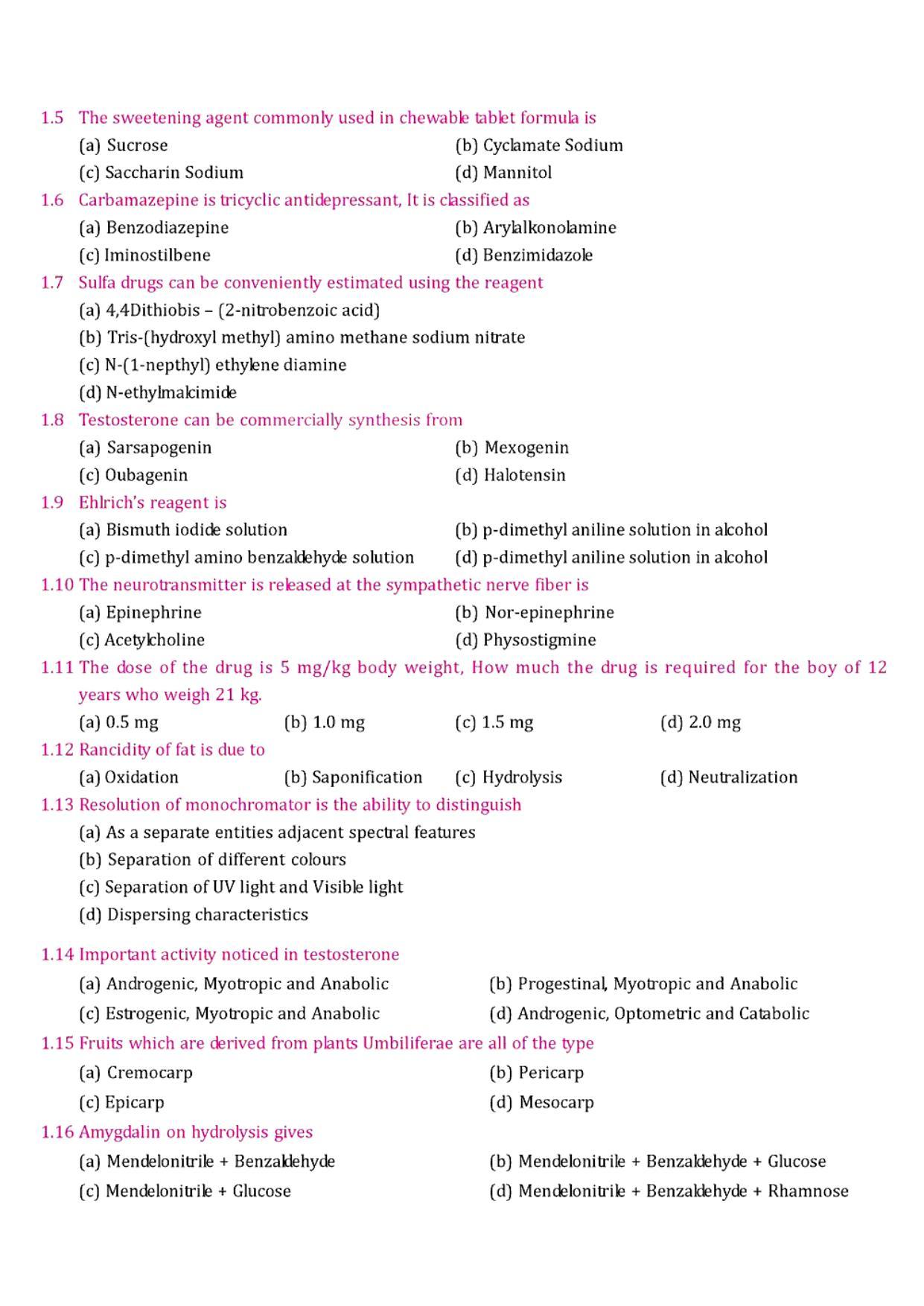 GPAT 1991 Question Paper with Answer Key - Page 2